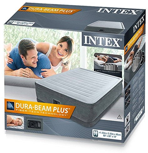 Intex Luftbett Comfort Airbed Kit Queen, 230 V inklusive eingebauter Luftpumpe, 152 x 203 x 46 cm 64414