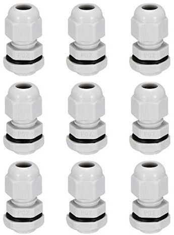 sourcing map 9Pcs PG7 Cable Gland Waterproof Plastic Joint Adjustable Locknut White for 3mm-6.5mm Dia Cable Wire