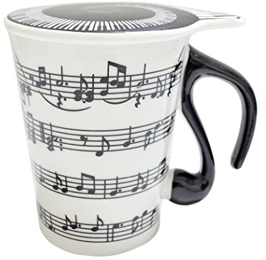 Jzhen Novelty Unique Gift Music Porcelain Mug Personality Music Ceramic Notes Cups with Lid for Coffee Tea Water in Travel Home Use 400ml