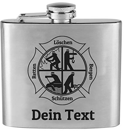 Flachmann mit Wunschgravur, Feuerwehr, Original Edelstahl personalisiert, löschen Bergen retten schützen