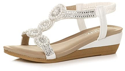 AJVANI mid wedge heel diamante t-bar elastic slingback sandals size 3 36