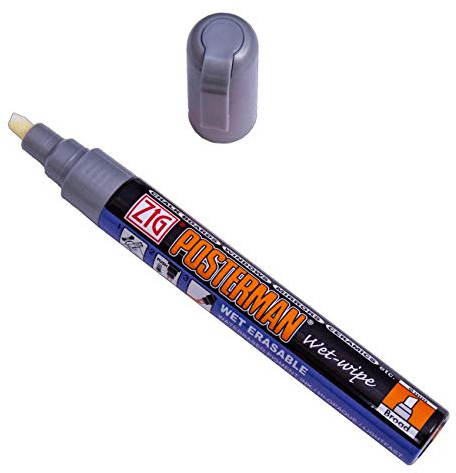 banjado Kreidstifte wasserbasiert | Kreidemarker für Whiteboard abwischbar | Markerstifte für Glasmagnettafel | Spitze 1 bis 6mm variabel | lösungsmittelfrei Farbe: Silber Metallic