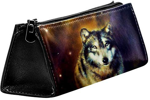EZIOLY Wolf Portrait Ölgemälde Stiftebeutel Bleistifttasche Kosmetiktasche Kompakt Reißverschluss Tasche