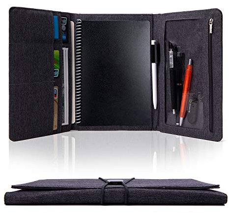 Folio-Hülle, kompatibel mit Rocketbook Everlast Fusion, Stoffstoff, Multi-Organizer für Damen und Herren, mit Stiftschlaufe, Handyfach, Visitenkartenhalter, passend für A5-Notizbuch (15,2 x 22,4 cm)