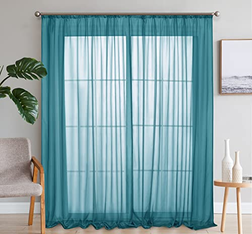 SIMPVALE 2er Set Vorhang durchsichtig Einfarbig Voile-Vorhänge mit Schienenhaken für Gardinen Schlafzimmer Wohnzimmer Balkon, Blau, 140X245 cm