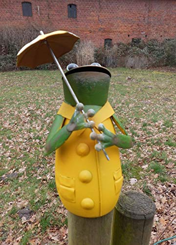Deko-Impresion Zaunfigur Zaunhocker Gartendeko witziger Frosch m. Schirm gelb 19 cm