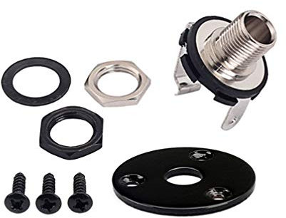 HEALLILY Receptacle Outlet Guitar Jack Plate 1/4 Inch Guitar Jack Plug Socket Round Output Input Pickup Jack Socket with Screws for Electric Guitar Bass (Black) V Guitar