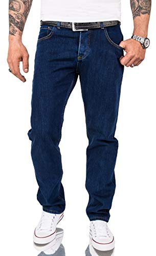 Rock Creek Herren Jeans Hose Comfort Fit Jeans Herrenjeans Herrenhose Denim Stonewashed Basic Weites Bein Raw RC-3100 Dunkelblau W29 L30
