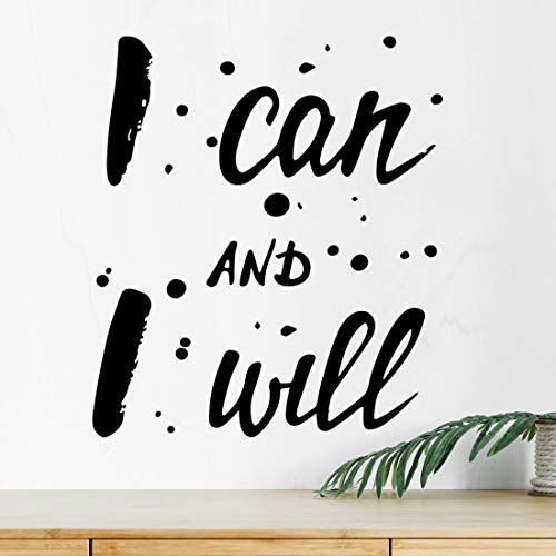 Adhesivo decorativo para pared con texto en inglés I can I Will para gimnasio, cita de motivación, decoración de vinilo de cocina, carteles inspiradores de fitness, motivación mural de ejercicio