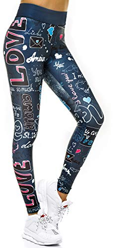 OZONEE Damen Leggings Leggins Lang Sportleggings Baumwolle Blickdicht High Waist Hüfthoch Hohe Taille Hochbund Knöchellang Sport Unifarbe Einfarbig O/20755 Indigo M