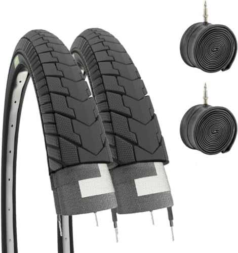 Ecovelò Neumáticos 2 Cubiertas de 26 x 1 3/8 (37-590) + cámaras de Aire, Adultos Unisex, Negro