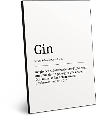 ARTFAVES® Worterklärung Gin | Definition Bild schwarz-Weiss als Geschenk | Holzschild mit Spruch zum Thema Alkohol/Gin/witzig