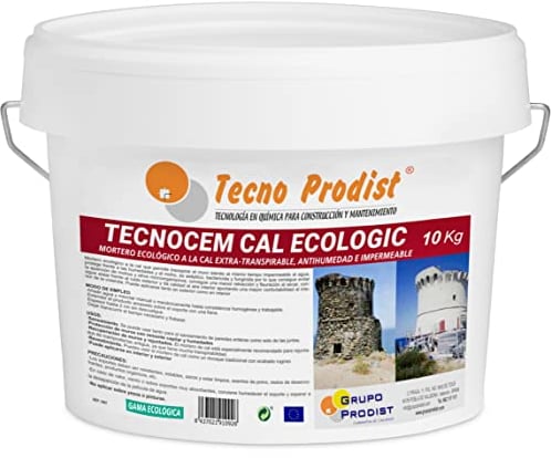 TECNOCEM CAL ECOLOGIC de Tecno Prodist - (10 Kg) Mortero a la cal ecológico, Extratranspirable, antihumedad, impermeable, para enlucidos y revocos, fácil aplicación, color Blanco