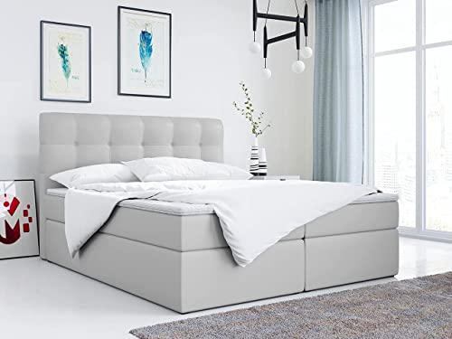 MKS MEBLE Boxspringbett 140x200 mit Matratze, Bett mit Multipocket - Matratze H3 und Topper, Polsterbett 140x200 mit Bettkasten und Kopfteil, ERNI - Dunkelgrau Kunstleder