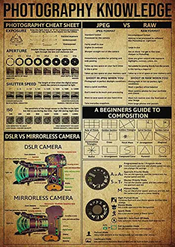 ARA STEP Vintage All Professions Knowledge Posters Wall Art Decor Prints UNFRAMED (297 x 420 mm / 11.7 x 16.5 inches, Photography Knowledge Cheat Sheet)