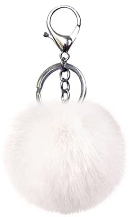 Xsclpomddy Porte-clés pompon en fourrure synthétique souple pour sac de voiture, blanc, 3.1in