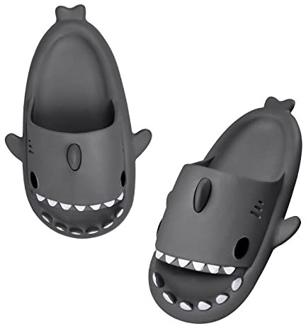 bolukets Pantoufles De Requin Hommes Femmes Adulte Chaussons Antidérapant Sandals Confortable Léger Claquettes de Piscine Plage été Chaussons De Bain Douche intérieur extérieur,44/45EU,A -noir