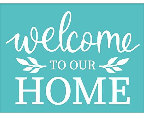 OLYCRAFT 2Pcs Self-Adhesive Silk Screen Printing Stencil Welcome Stencil Welcome to Our Home Reusable Mesh Stencils Transfer Washable Home Decor for DIY T-Shirt Fabric Painting - 22x28cm