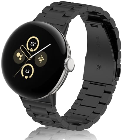 ToVioc Metal Armband Kompatibel mit Google Pixel Watch 3 41mm / Pixel Watch 2 / Google Pixel Watch Uhrarmband Edelstahl Ersatzband für Herren und Damen - Schwarz