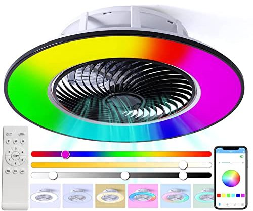 YUNZI Colorful Dazzling Bluetooth Music RGB with Remote & Smart APP Control Modern Led Ceiling Fan With Light Ceiling Lights Smart Home Lights DC Two-Way Rotation