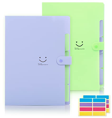 KONVINIT 2 Pack Fächermappe Ordnungsmappe Din A4 mit 5 Tasche Dokumentenmappe mit 4 Fächern Sammelmappe organisiert für Papier Organizer Büro Schul