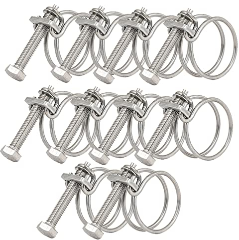 10 Pieces Double Wire Hose Clips, Adjustable 36mm-40mm Water Hose Clamps Stainless Steel Pipe Tube Clips, 11 Sizes Optional Double Wire Plumbing Screw Tight Fastener