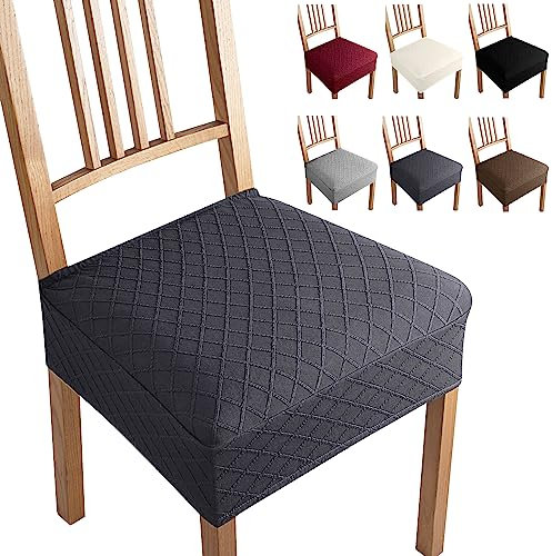 Coprisedie Set di 6 Coprisedie per Sedia Jacquard Fodera per Sedia Universale Coprisedili per Sedie Senza Schienale Coprisedili da Pranzo Lavabile Estraibile Coprisedia (Grigio Scuro,Set di 6-B)