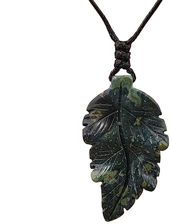 HXSCOO Blattform Edelsteine Stein Anhänger Halskette for Frauen Quarz Kristall Leder Halskette Luxus Geburtstag Hochzeit handgemachte Schmuck Geschenke (Color : Kambala Jasper)