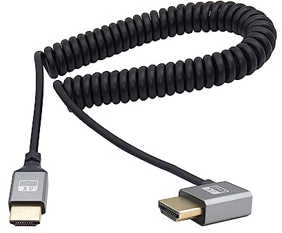 RIIEYOCA Cavo a spirale ad angolo retto UHD 4K HDMI maschio a HDMI 18 Gbps ad alta velocità 2.0 Extender supporta 4K a 60 Hz, 1080p, ARC, 3D, estensibile a 1.5M/5FT