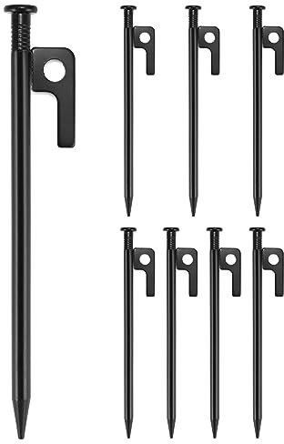 QWORK® 8Pcs Heavy Duty Tent Pegs, Camping Pegs, 20cm Long, For Hard Rocky Ground, Beach, Grassland, Black