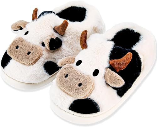 Coswind Kuh Hausschuhe Damen Herren Plüsch Pantoletten Winter Weiche Warme Bequeme Flauschige Tiere Leichte Kuschel Rutschfeste Cozy Geschlossen Lustige Schuhe Kuh Geschlossen 270