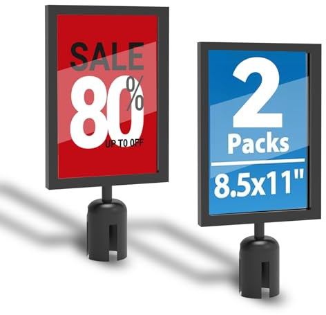 Estleys 2 Pcs Stanchion Sign Holder 8.3 x 11.7, Portrait Post Top Stand Poster Display, Double Sided Sign Frame with Cover for Crowd Control Queue Barrier Sentry Stanchions Black Iron