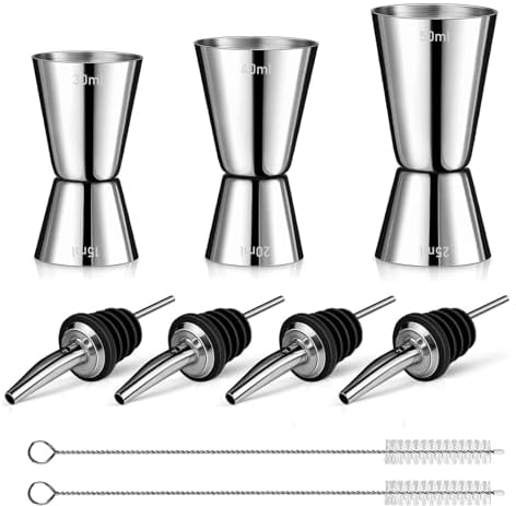 Lot de 3 Alcool Tasse à mesurer Mesure pour Bar et Vin 4 pcs Verseur Doseur en Acier Inoxydable Doseur à Cocktail 30/40/50ml Portionneur pour Rhum, Whisky, Boissons, Vinaigre, Huile