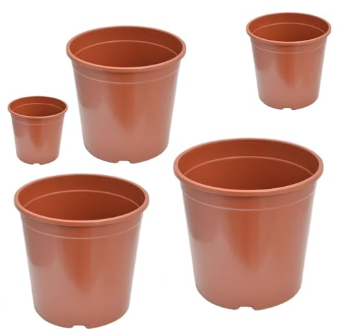 KAGM Blumentopf Pflanztopf Pflanzcointainer Anzuchttopf Containertopf Kunststoff Terracotta 17 cm - 5er Pack