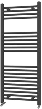 600 x 1200mm Matt Black Straight Central Heating Radiator Towel Rail Bathroom Ladder Warmer + Straight Valve