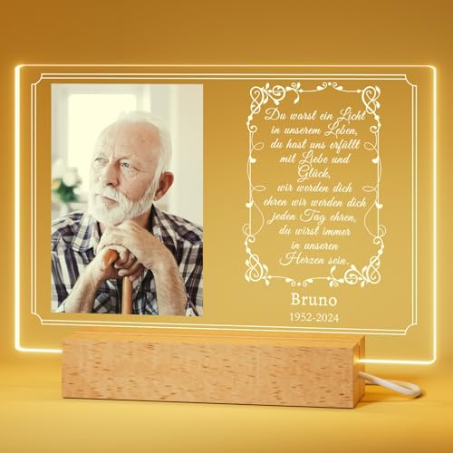 Bemaystar Personalisierte Gedenken an Verstorbene, Trauergeschenk, Erinnerung an Verstorbene, Andenken an Verstorbene, Trauerlicht, Trost Geschenke, Charakter Fotorahmen Nachtlicht