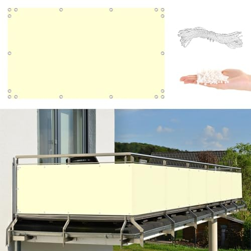 AYLFBFU Balkon Sichtschutz 1.5 x 9m Wind-und UV-Schutz, 165g/m² ca. 4mm Dick, Sichtschutz für Balkon Terrasse für den Gartenzaun oder Balkon, mit Ösen, Nylon Kabelbinder und Kordel, Milchweiß