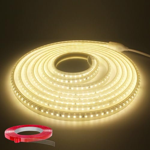 Q.Laomi LED Strip 20M, Super Hell LED Streifen 220V 230V Direktanschluss, Wasserdicht IP65 LED Leiste mit Schalter, 4000K LED Lichtleiste für Küche, Badezimmer, Werkbank, LED Lichtband Neutralweiß