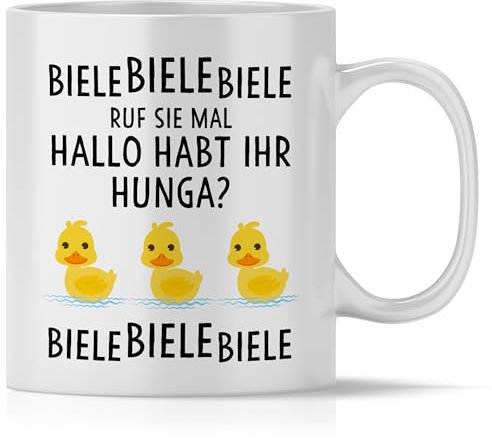 mindmonkeys® Biele Biele Biele Meme Tasse mit Spruch | Tasse Bielebiele Biele | Ruf sie mal | Lustige Tassen Ente Lustige Sprüche | Geschenk für Kollegen | Biele Biele Biele | Keramik 300 ml