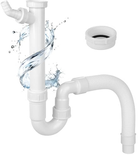 Hibbent Washing Machine Waste Trap for Kitchen Sink,1 1/2 inch,Flexible Trap with Appliance Connection