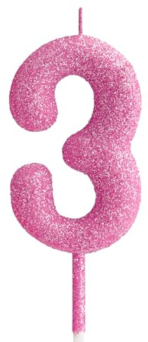 3rd Glitter Birthday Candles, Pink Birthday Number Candle for Cake Topper Decorations for Girls Birthday Party Wedding Anniversary Celebration Supplies