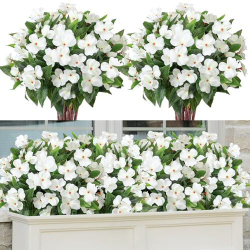 Weldomcor 3 Bundles Artificial Impatiens Flowers for Outdoors Silk Impatiens Flowers UV Resistant Faux Impatiens Shrubs Plants for Pot Patio Garden Balcony Hanging Basket Window Box Porch Decor