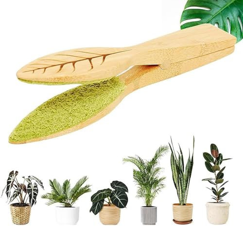 GmwyCzV Pince de Nettoyage pour Feuilles, Leaf Cleaning Tongs, Brosse de Nettoyage de Feuilles avec Manche en Bois et Peluches, dépoussiérage des Plant, Outil de Nettoyage de Feuilles pour Plant