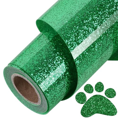 TORC Green Glitter HTV Green Heat Transfer Vinyl HTV Rolls, 12 x 12 ft Iron on Vinyl for T Shirts Green Glitter HTV Vinyl for All Cutter Machines Easy to Cut & Weed for Heat Vinyl Design 1 Roll