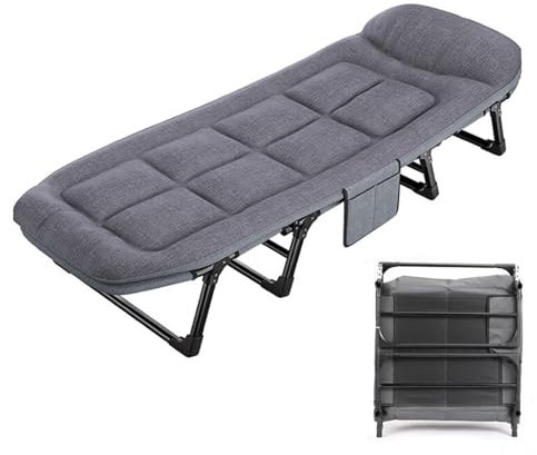 Klappbett Gästebett Metall Klappbett, Multifunktions Büro Klappbett, Rückenlehne 6 Fach Verstellbar, Starke Belastbarkeit, für Büro, Zuhause, Outdoor(180x60x35cm)