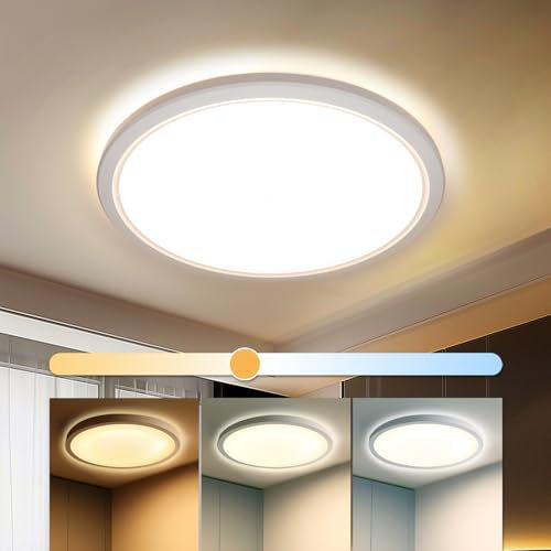da LIGHT Led Deckenlampe Flach 24W 3250Lumen, Deckenleuchte Badezimmer 30CM IP54 Wasserdicht, Led Panel Rund 3000/4000/6000K 3CCT Einstellbar Badlampe Decke für Küche Flur Wohnzimmer Schlafzimmer
