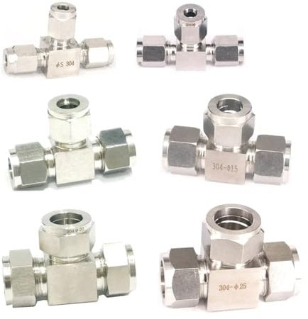 YLQUXEUV Fit Tube OD 3-12mm 1/8-1/2 Tee Equal 3 Ways 304 Stainless Steel Ferrule Pneumatic Air Compression Adapter Fitting(1/8)