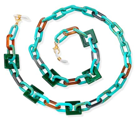 DIYBravo Acrylique Chaînes De Lunettes, Stylisé Lanière De Lunettes élément Géométrique Porte-Lunettes，lunettes Collier De Masque Chaîne De Lunettes Cordon Lunettes Avec Une Boîte Cadeau (Bleu Paon)