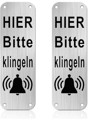 Yuiturt 2 Stück Bitte Hier Klingeln Schild Alu Klingelschild Selbstklebend Klein 15x5cm, Selbstklebendes Klingelschild, Wetterfest Klingelschilder, Bitte Klingeln und Warten Schild