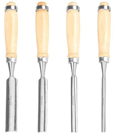 4 Pieces Wood Chisel Set, Chisel Round Curved Hollow Chisel Set, Carved Chisel Woodworking Cutter Woodworking Tool Set, Steel Semicircular Edge 6 mm/12 mm/18 mm/24 mm for DIY Crafts